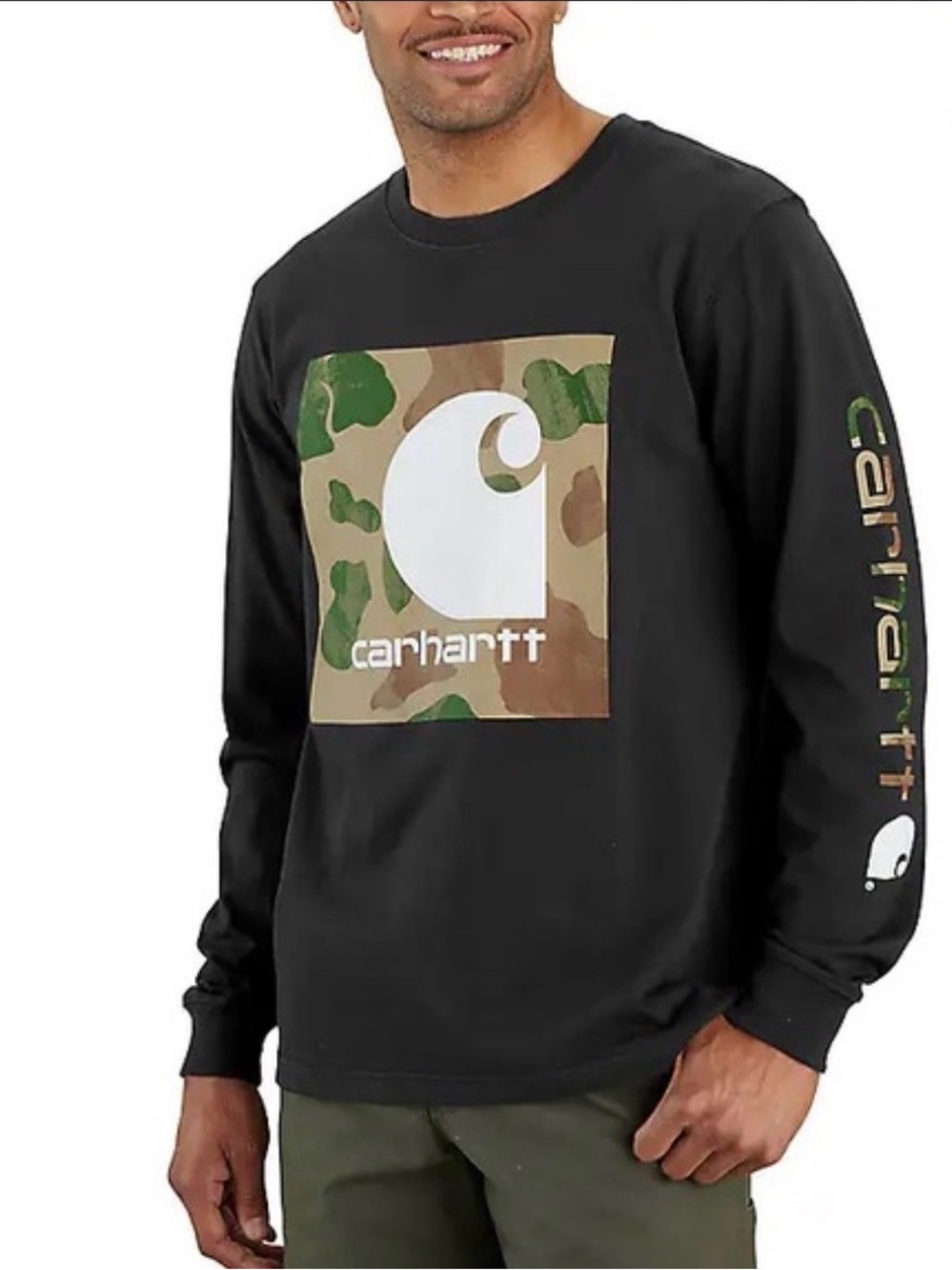 Carhartt Black Camo Logo Long Sleeve Graphic Shirt L